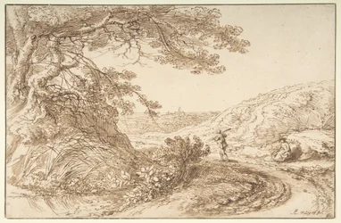 Paysage avec vieux arbres et personnages